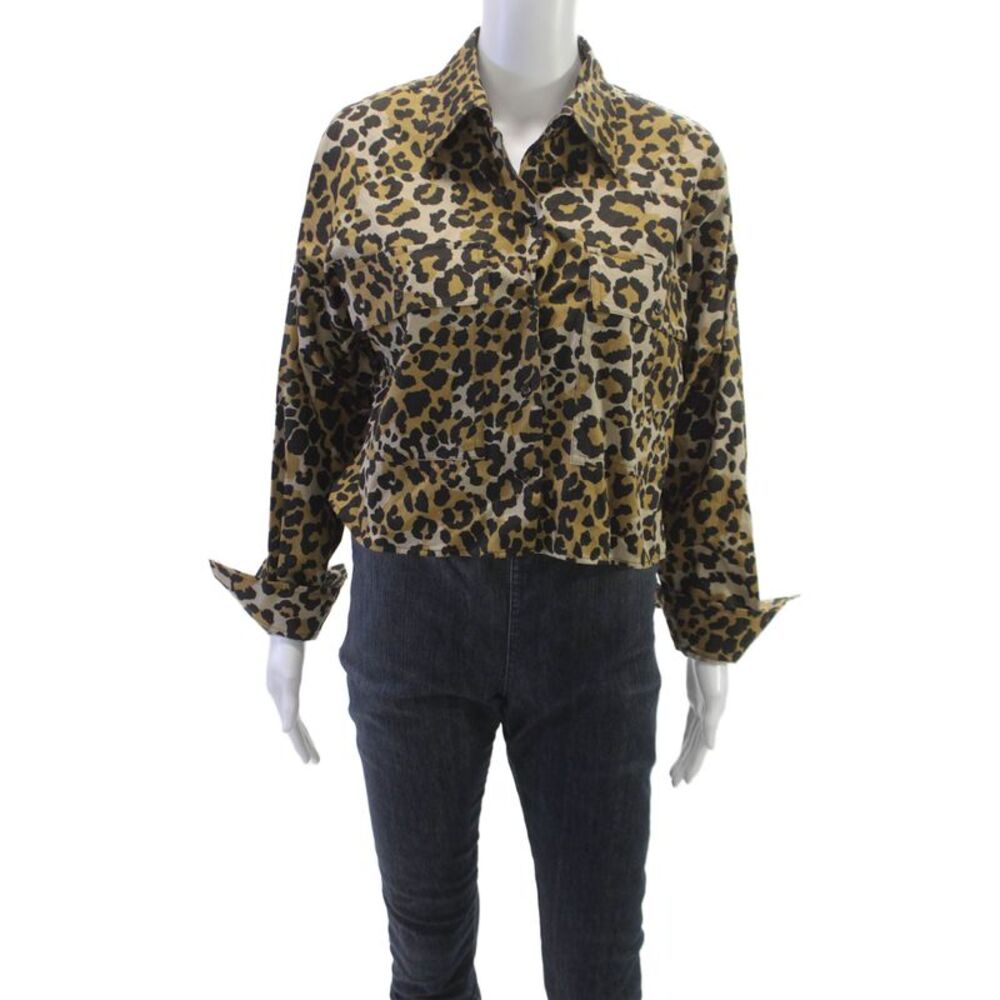 Weekend Womens Animal Print Button-Up Top Long Sleeve Multicolor Size S